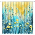 thumbnail image 2 of Teal Yellow Shower Curtain Modern Blue Teal Yellow Abstract Floral Brushstrokes Painting Art Fabric Bathroom Curtain with Hooks, 2 of 3