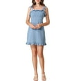 thumbnail image 6 of MODA NOVA Junior's Polka Dots Sleeveless A Line Slip Ruffle Tie Short Mini Dress Light Blue-Dots S, 6 of 6