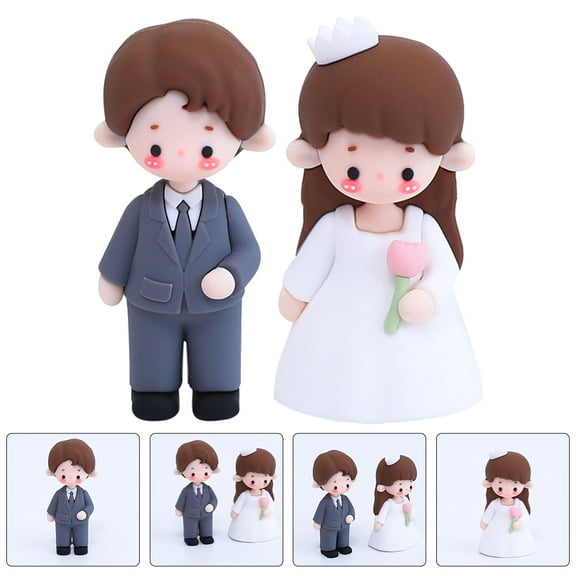FRCOLOR Bride and Groom Wedding Cake Toppers Soft Glue Assorted Color Keepsake for Wedding