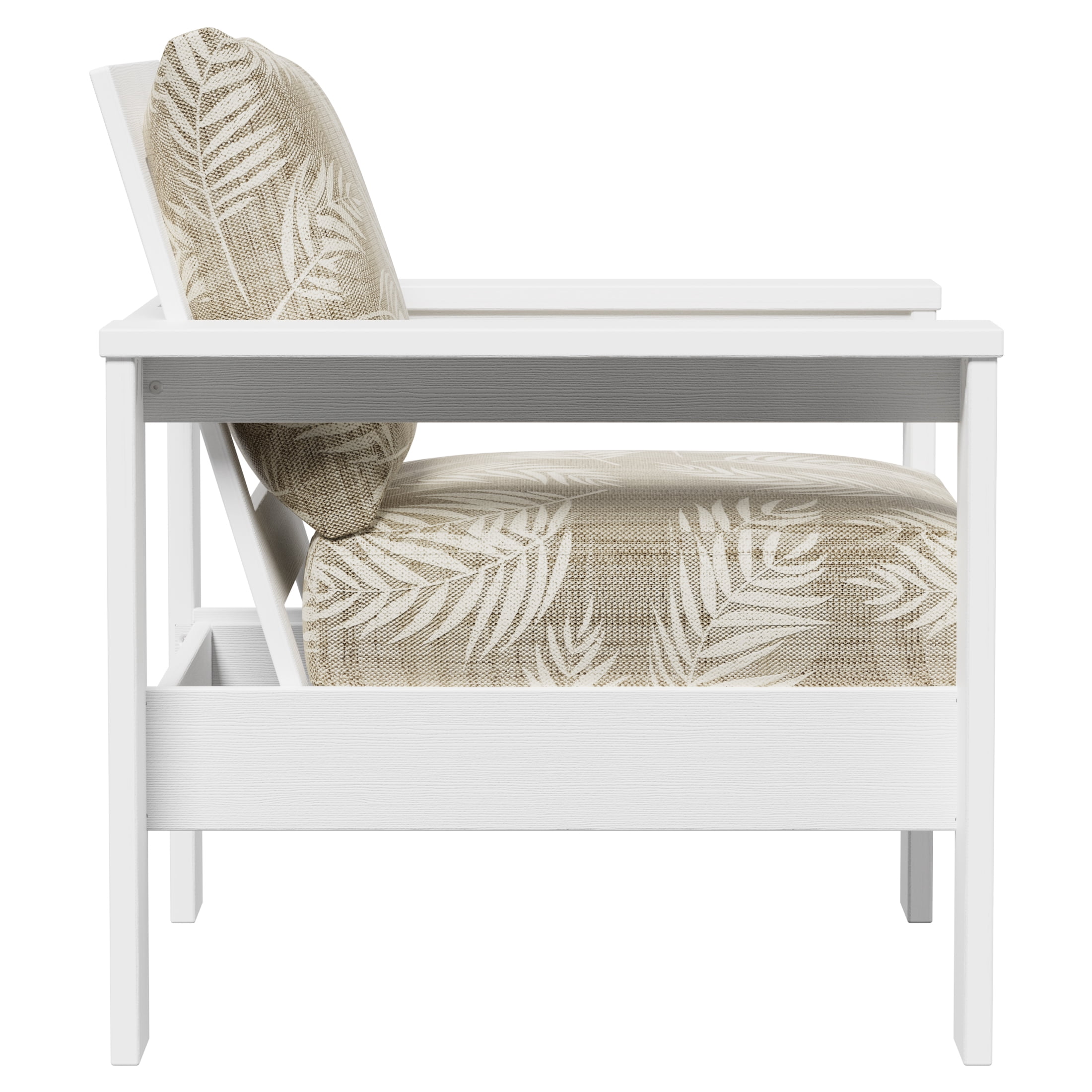 Better Homes & Gardens Ezra Outdoor HDPE Club Chair, White with Neutral Palm Cushions