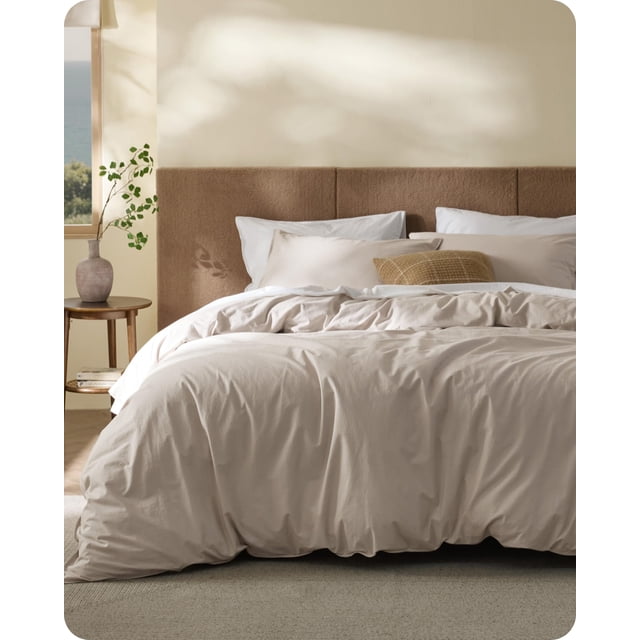Funda de Edredón Bedsure King Oversize de Algodón Textura Lino Natural