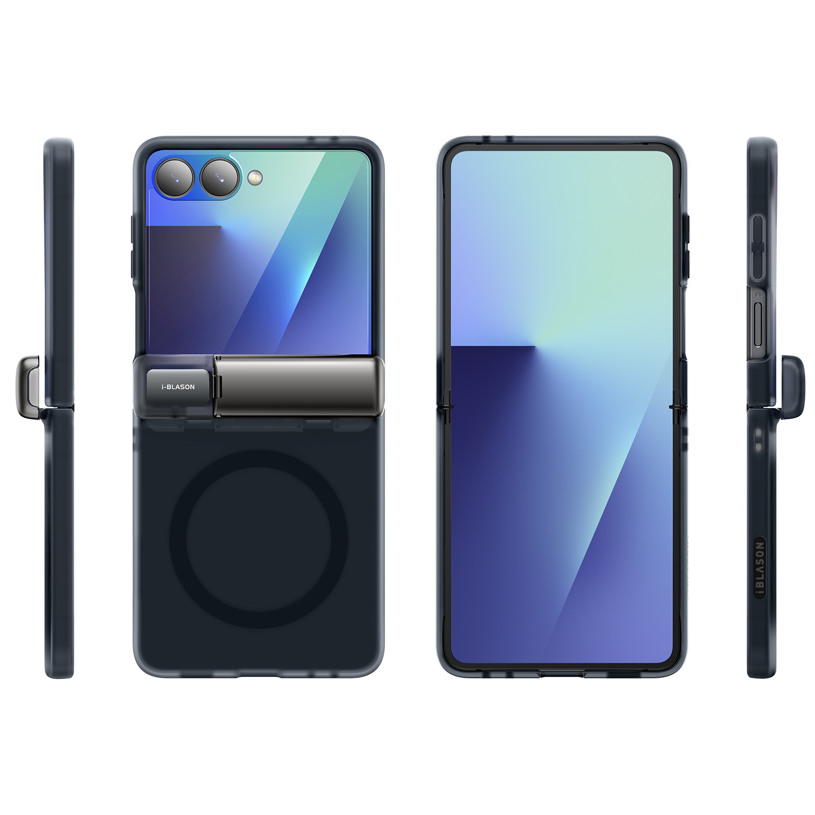 i-Blason for Samsung Galaxy Z Flip 7 Case with Stand [Tempered Glass Screen Protector] [Hinge Protection] [Strong Magnetic Absorption] Slim Matte Protective Magnetic Phone Cover for Z Flip 7, Black