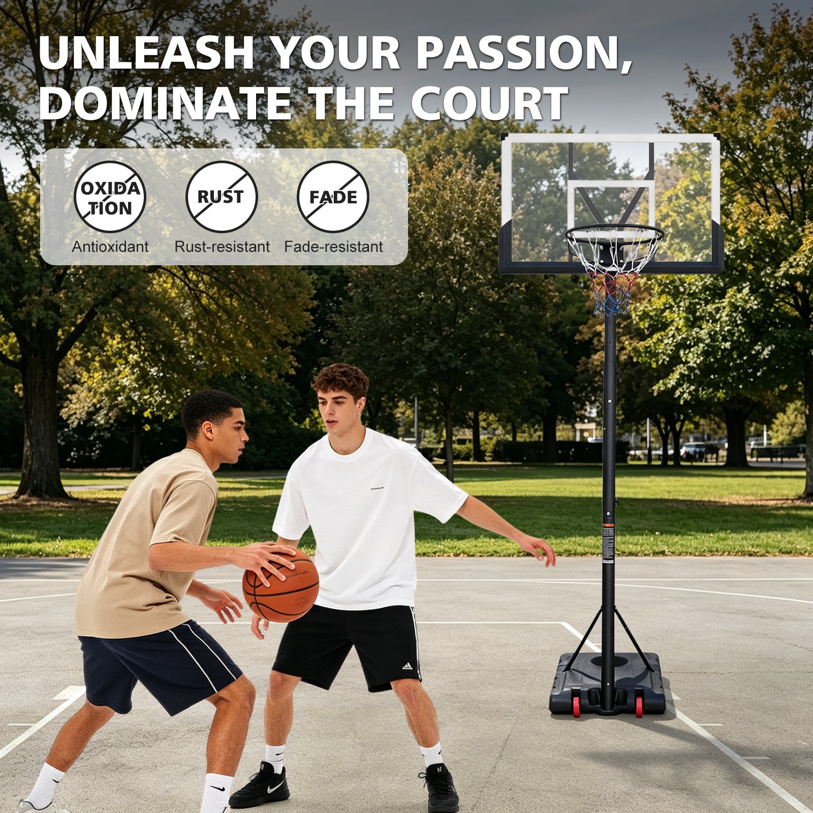 Adjustable Basketball Hoop, 5.7-10ft Height, Shatterproof Backboard, Portable Stand, Indoor & Outdoor