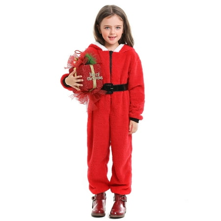 Aunavey PJs Family Matching Christmas Onesies Fleece Hooded Pajamas Holiday Santa Jumpsuit