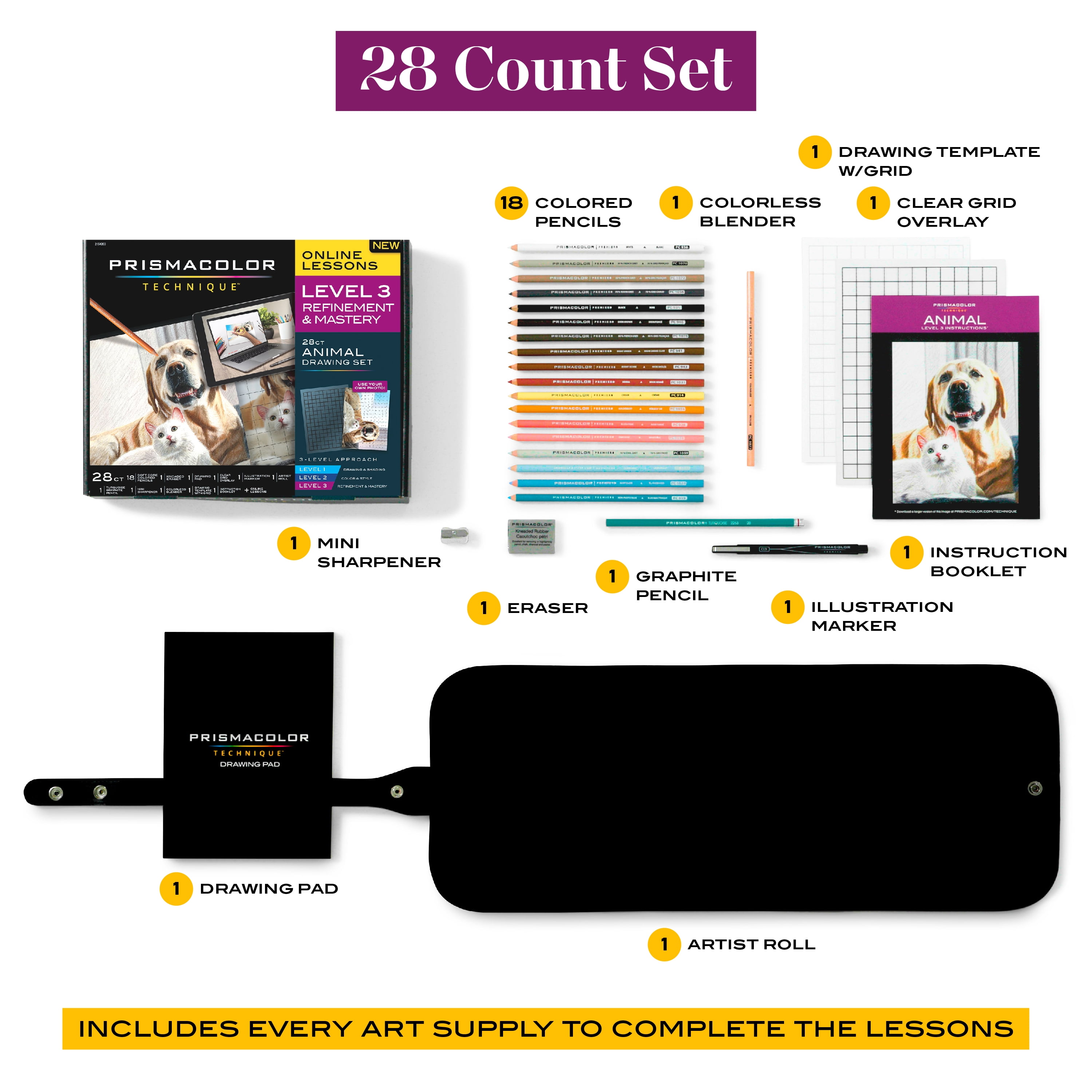  Prismacolor Technique, Art Supplies and Digital Art Lessons, Animal  Drawing Set Bundle, Levels 1-3, 54 Count : Arts, Crafts & Sewing