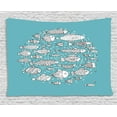 thumbnail image 1 of Doodle Tapestry, Baby Fish Community Swimming in the Ocean Kids Nursery Playroom Cartoon, Wall Hanging for Bedroom Living Room Dorm Decor, 60W X 40L Inches, Pale Blue and White, by Ambesonne, 1 of 2