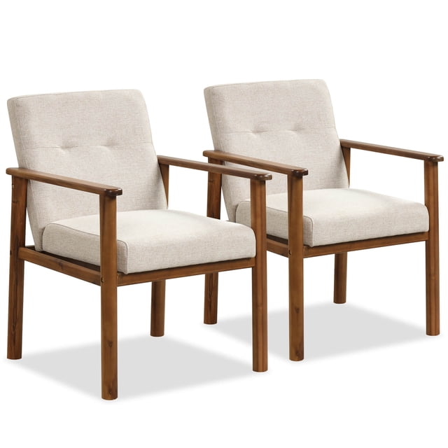 Costway 2 PCS Modern Accent Chair Upholstered Linen Fabric Armchair with Solid Wood Legs