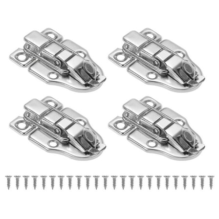 Small Metal Box Toggle Latch, Vintage Duckbilled Hasp Latch Catch with Padlock Hole & Screw, Silver 4 Pack