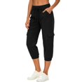 thumbnail image 3 of Womens Linen Cropped Jogger Pants Elastic Drawstring Waist Casual Summer Trousers with Pockets Lightweight Lounge Pants, L, 3 of 9