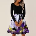 thumbnail image 4 of Women's Halloween Dress Skeleton Bat Crew Neck 1950s Cocktail Classic Tea Length Dress Long Sleeve Hepburn Fall Cute Dresses with Belt M, 4 of 6
