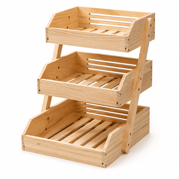3 Tier Fruit Basket for Kitchen Counter, Bamboo Tiered Fruit and Vegetable Storage Organizer for Countertop, Produce Holder Rack for Bread Snacks Onions Potatoes, Easy Assembly