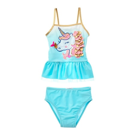 Flapdoodles girls Unicorn Applique 2pc Swim Set, 6X, Blue