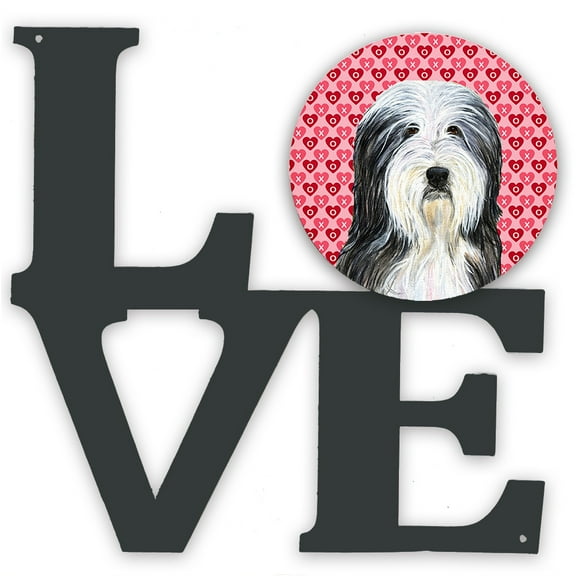 Bearded Collie Hearts Love and Valentines Day Portrait Metal Wall Artwork LOVE