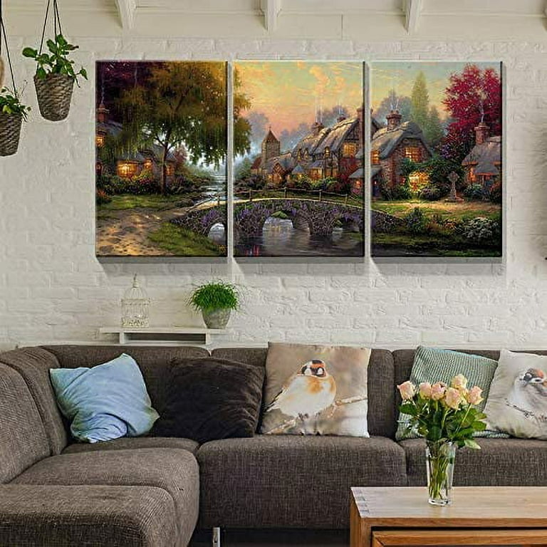 Rosework Framed Canvas Wall Art, 18x24 Inch, 3 Panels Landscape