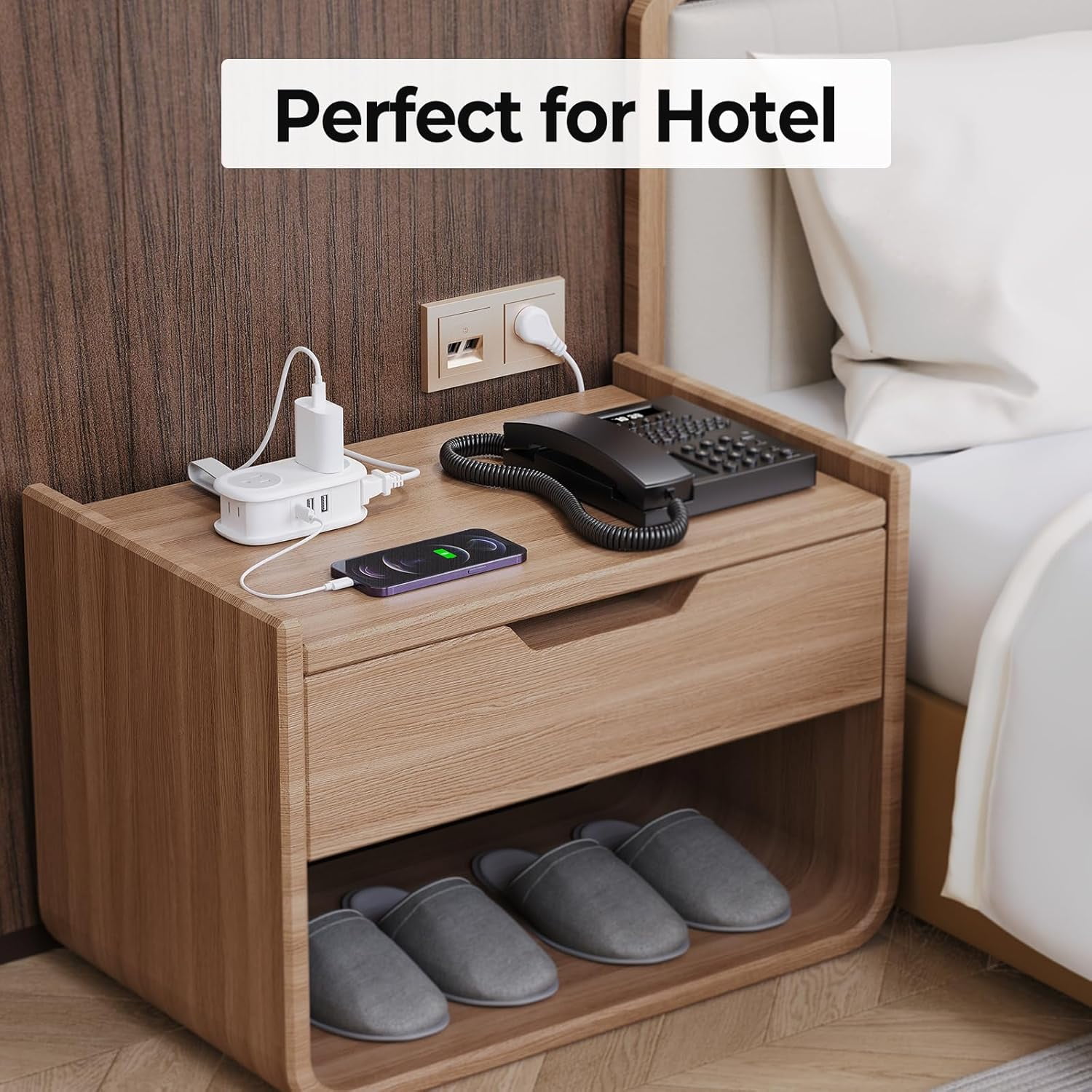 SONGAUN Travel Power Strip, 4 Outlets 3 USB Ports (1 USB C) with 4FT Wrapped Short Extension Cord, Compact Power Strip for Hotel Travel Essentials Cruise Approved-AP3