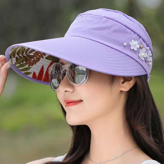 Wide Brim Sun Hat Women UV Protection Beach Cap with Ponytail Hole, Foldable Summer Sun Visor for Outdoor Travel