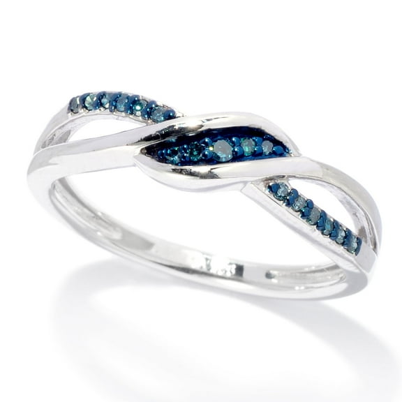 Sterling Silver with Genuine Blue Diamond Crossover Ring
