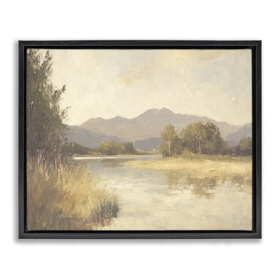 Stupell Industries Wild River Mountain View Landscape & Nature Painting Black Floater Framed Canvas Art Print Wall Art, 21 x 17