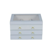 Glass Lift Top Gray Jewelry Box