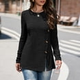 thumbnail image 2 of Suéter de punto de manga larga a rayas de otoño/invierno con cuello redondo, un botón y abertura lateral, negro, talla L, 2 of 6