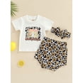 thumbnail image 2 of hirigin Infant Girl Short Sleeve Tops + Shorts + Bow Headband, Flowers Letter Animal Print Summer Clothing, 2 of 7