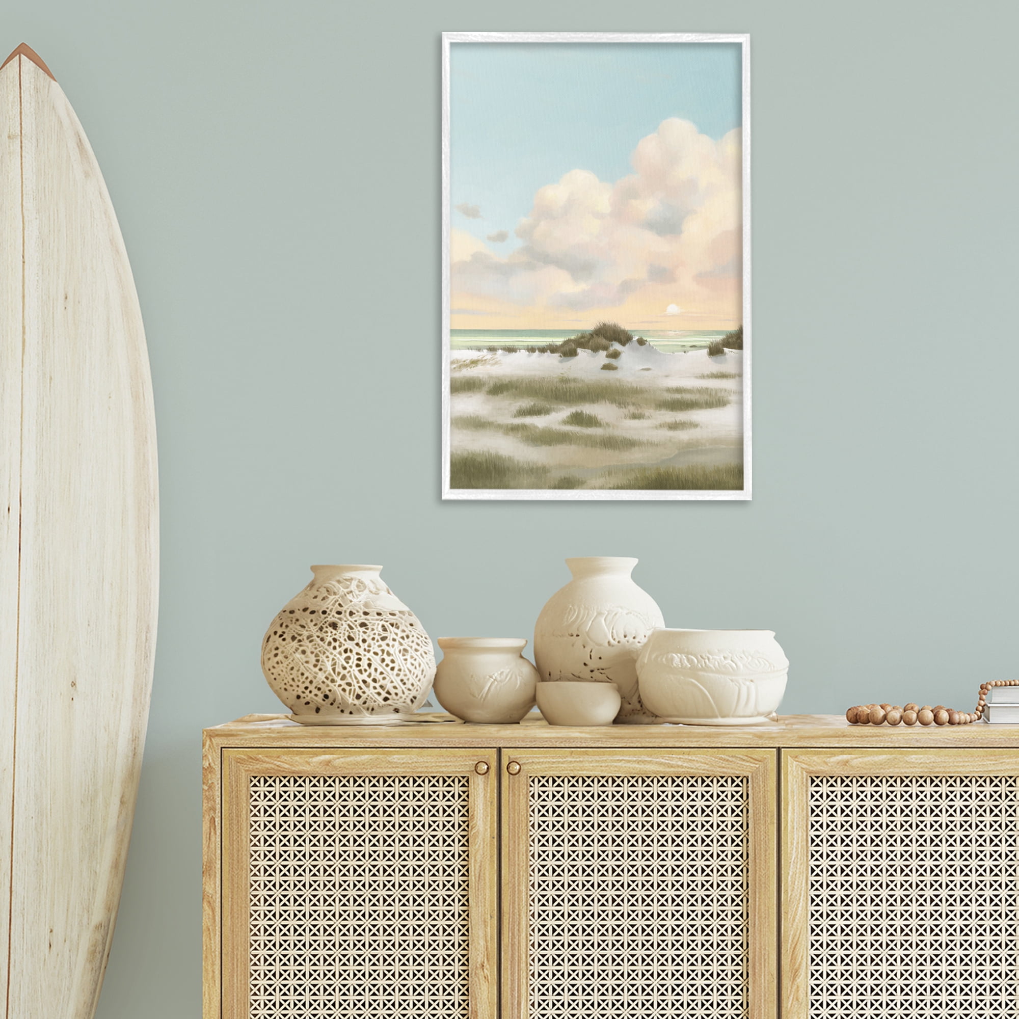 Stupell Industries Land & Sea Painting Landscape Painting White Framed Art Print Wall Art, 20 x 30
