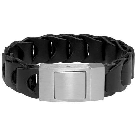 Stainless Steel And Genuine Leather  Bracelet