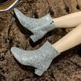 thumbnail image 5 of XIMIN Women Glitter Sparkly Booties Chunky Heels Ankle Boot with Side Zipper Low Heel Casual Block Heeled Short Boots Non Slip Wedding Dress Boots, 5 of 5