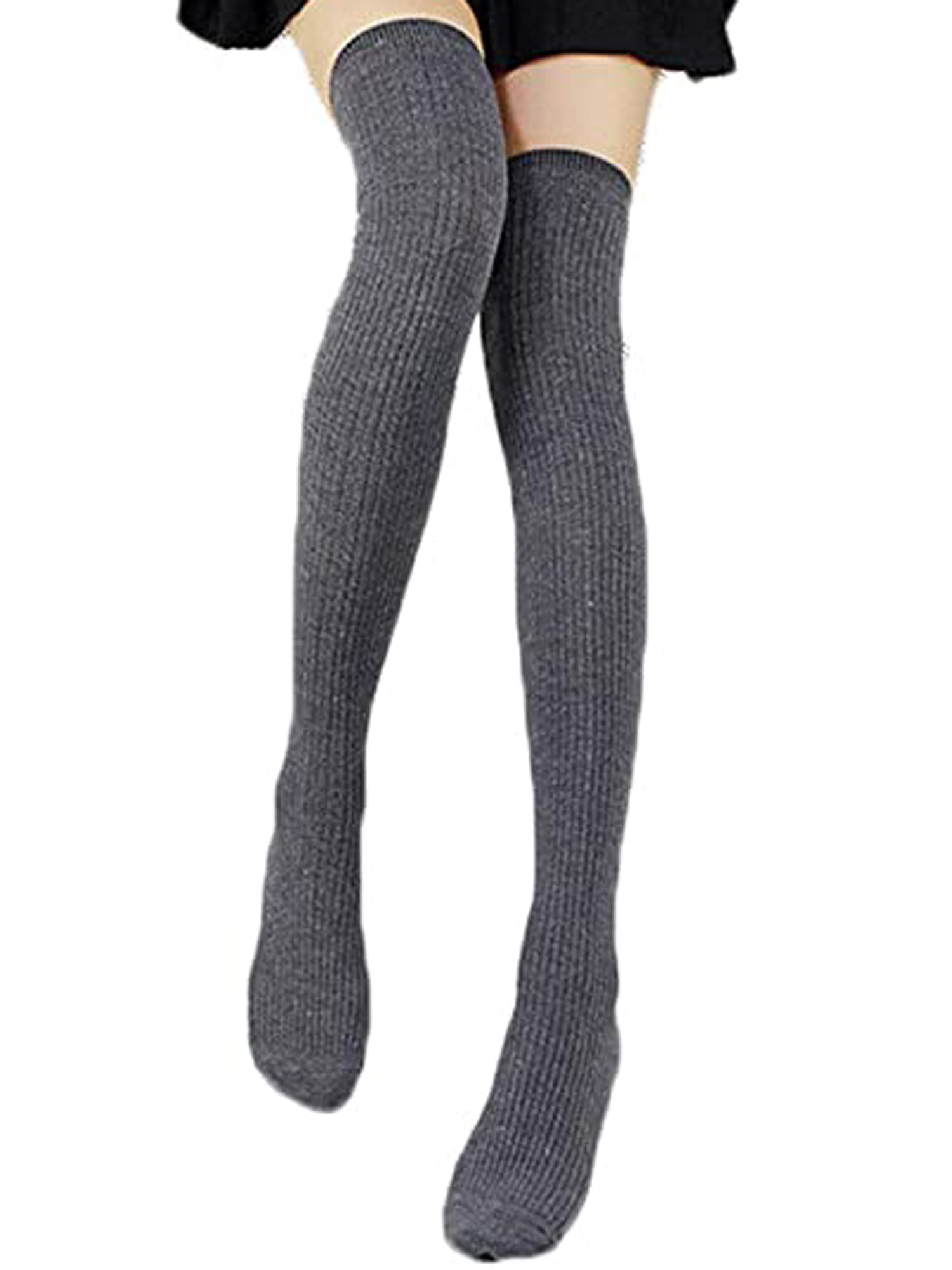 Girls Knit Thigh High Socks Knee High Tube Sock with Stripes， School Uniform Stockings Leg Warmers 