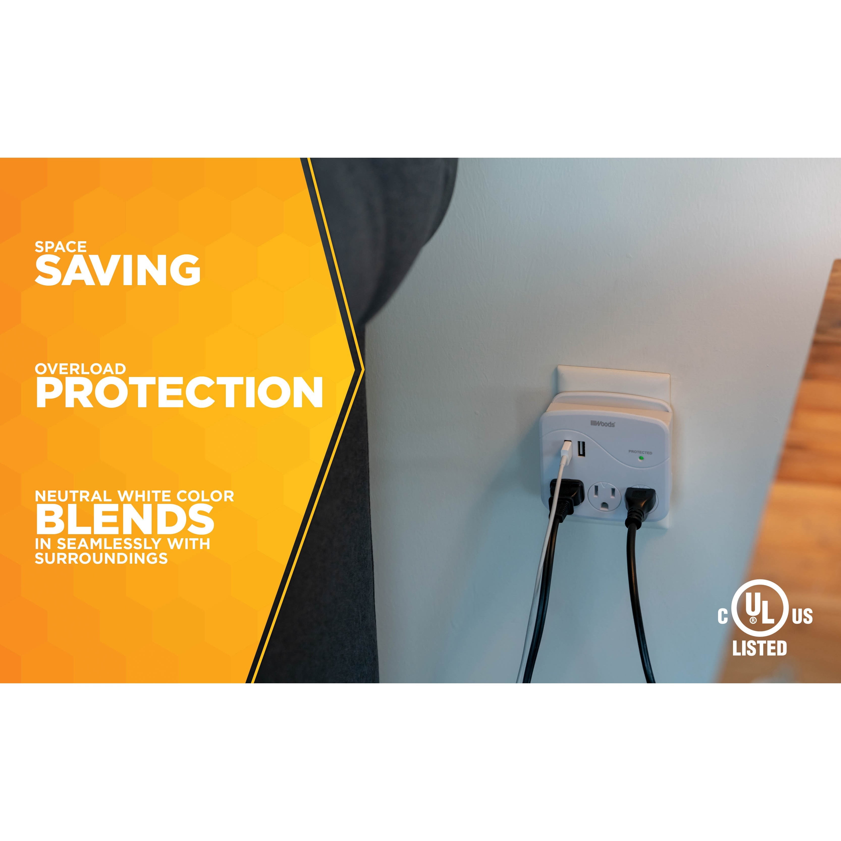 Woods 41029 3 Outlet USB Surge Protector