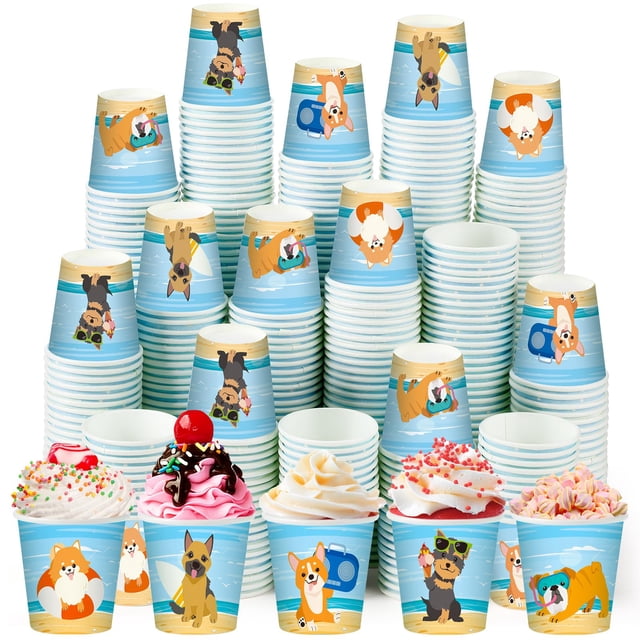Vasos de papel desechables Patelai, 500 unidades, 3 onzas, diseño de perros de playa