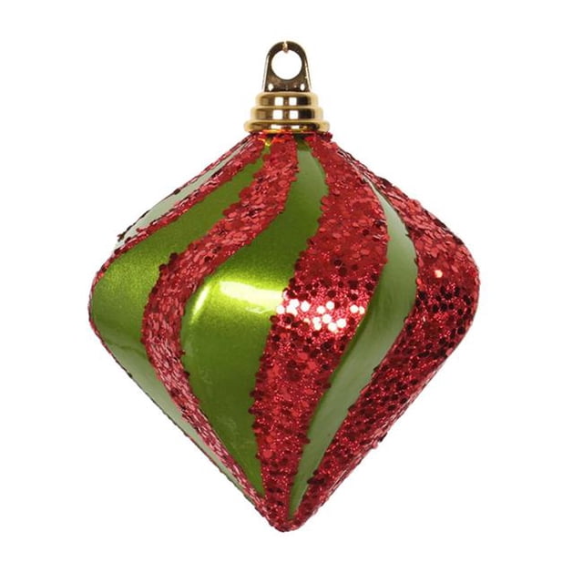 Vickerman M133274 Lime Red Candy Glitter Swirl Diamond Ornament, 6 in.