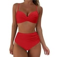 thumbnail image 1 of Huesdet Women Two Piece Bikini Swimsuit Color Block Bathing Suits Halter Triangle String Bikini Sets(Red,XXL), 1 of 7
