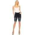 thumbnail image 2 of Women's Moto Style Denim Bermuda Shorts,Dark Wash,Rolled Cuff, Stretch Fit-ED-49043-Dk, 2 of 5