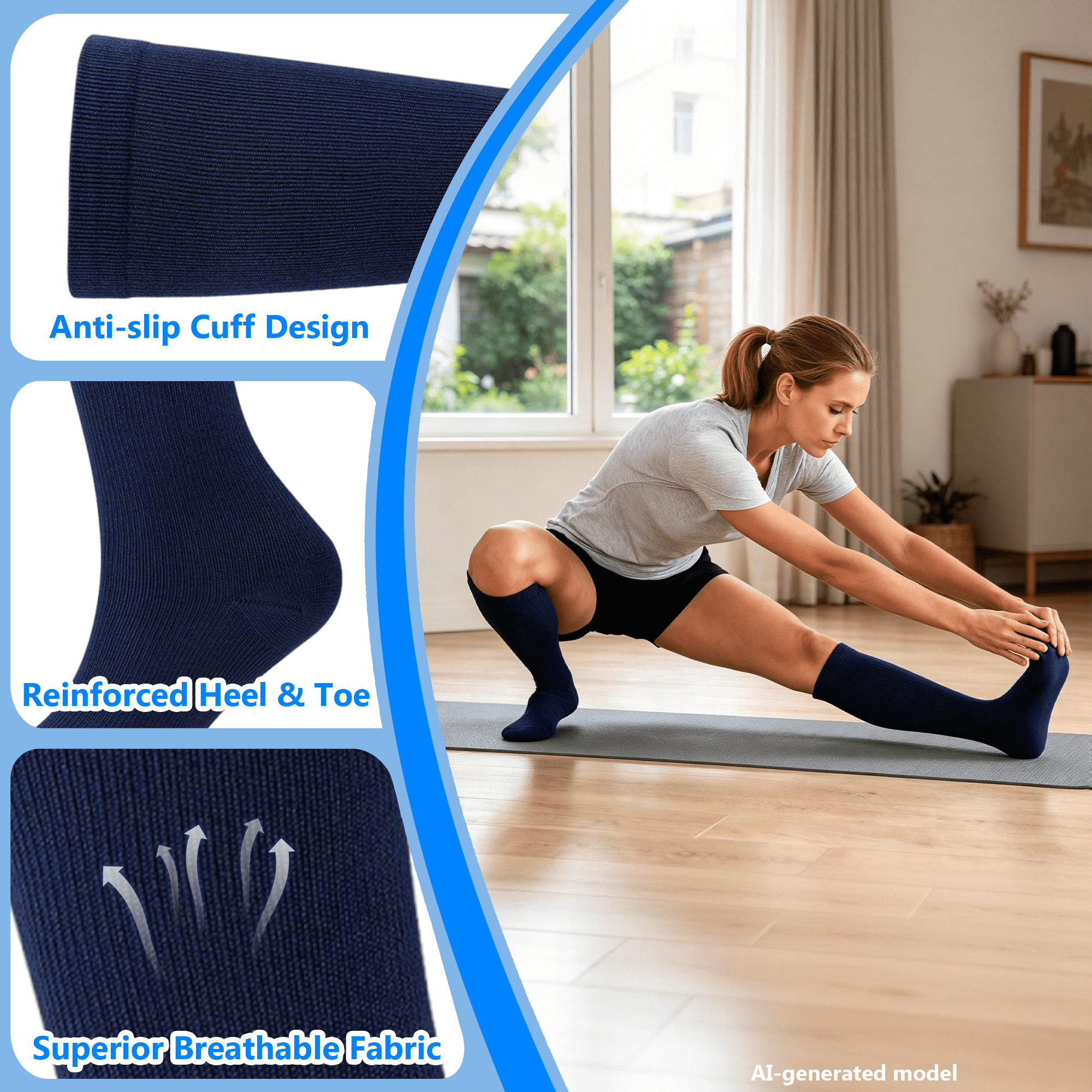 6 Pairs Compression Socks for Women & Men, 15‑20 mmHg Knee High Support Socks, Moisture Wicking, Support Stockings for Nurses, Pregnant, Running, Travel, Hiking