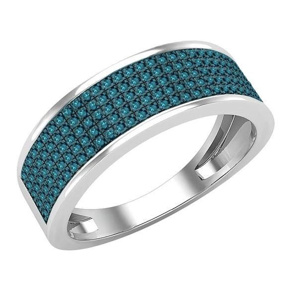 Dazzlingrock Collection 035 CT Round Blue Diamond Mens Wedding Band in 18K White Gold, Size 10