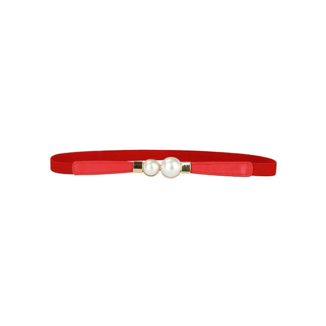 INSPIRE CHIC Ceinture Extensible pour Femmes, Boucle en Interlock Métallique, Ceinture de Taille Élastique pour Robes, Rouge