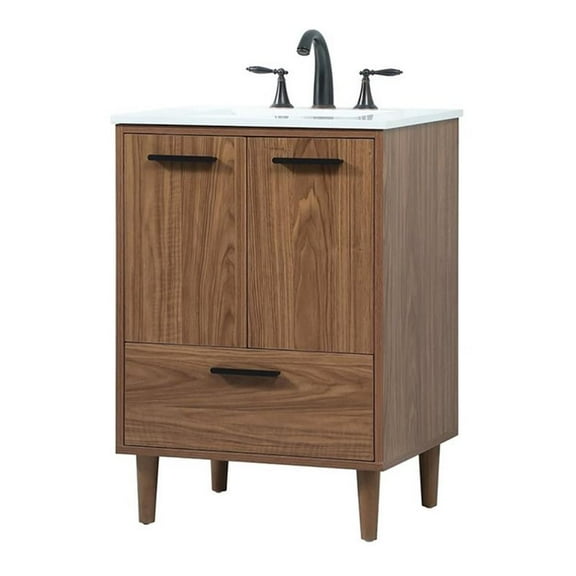 24 inch single bathroom vanity in walnut brown