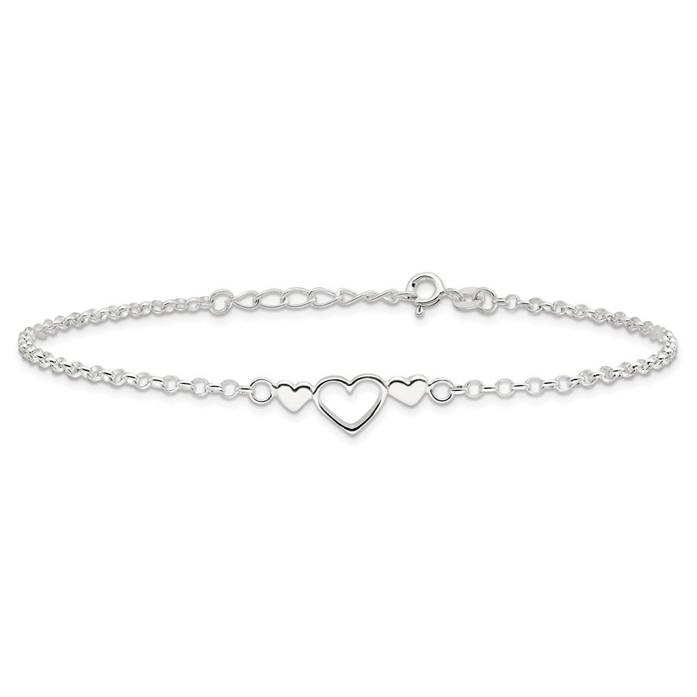 Auriga Fine Jewelry 925 Sterling Silver Triple Heart 9Inch Anklet 10inchfor Women