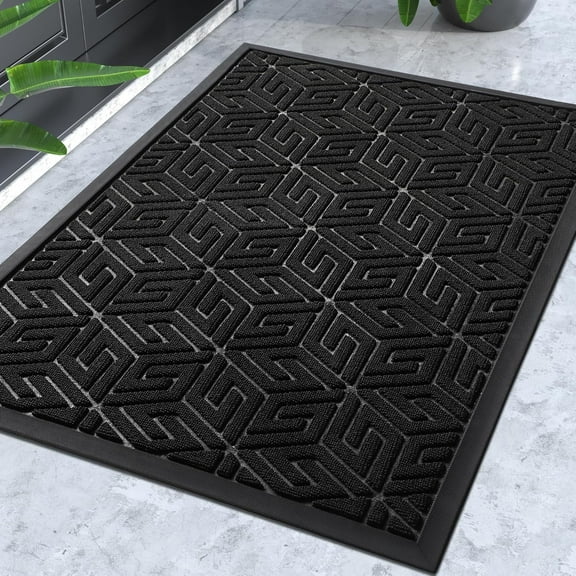 Front Door Mat Outside Entrance, Waterproof All-Season Weather Doormat, Welcome Matt Outdoor Indoor Entryway, Non Slip Natural Rubber, Easy Clean Entry Mat for Patio, 29.5x17, Black