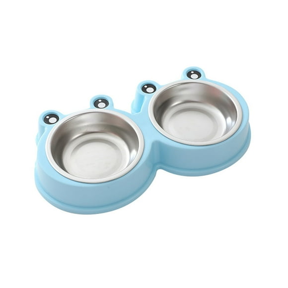 Home Pet Cute Cartoon Frog 2 In 1 Pet Double Bowl Food Set Stock Sufficient Stainless Steel Cat Bowl Dog Bowl