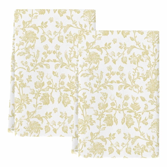 Dish Towels, Yellow Pastoral Flower Absorbent Kitchen Towels 2 PCS, Farmhouse Floral Microfiber Hand Towels Dish Cloths Tea Towels for Home Bathroom Cleaning Drying,18X28-Inch,