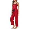 thumbnail image 4 of INSPIRE CHIC Women's Satin Pajama Sets Cami Top with Palazzo Pants 2 Pcs Silky Sleepwear Nightwear S Red, 4 of 5