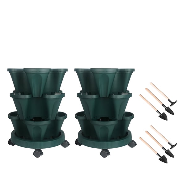 Mother's day Savings Clearance! DUNCHATY Mothers Day Gifts for Mom,3 Tier Vertical Gardening Stackable Tower Planter for Strawberries,Flowers,Herbs,Vegetables - Green,2Pack