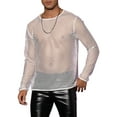 thumbnail image 4 of INSPIRE CHIC Mesh T-Shirt for Men's Long Sleeves See Through Sheer Top White M, 4 of 4