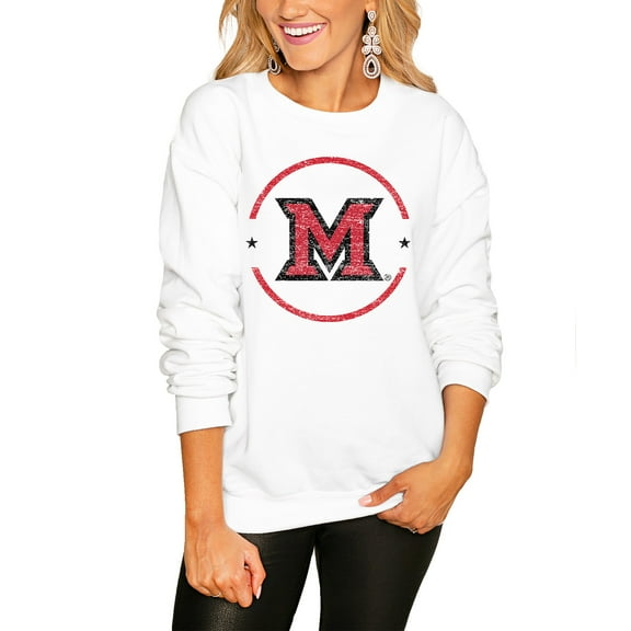 Women's Gameday Couture White Miami University RedHawks End Zone Oversized Sweatshirt