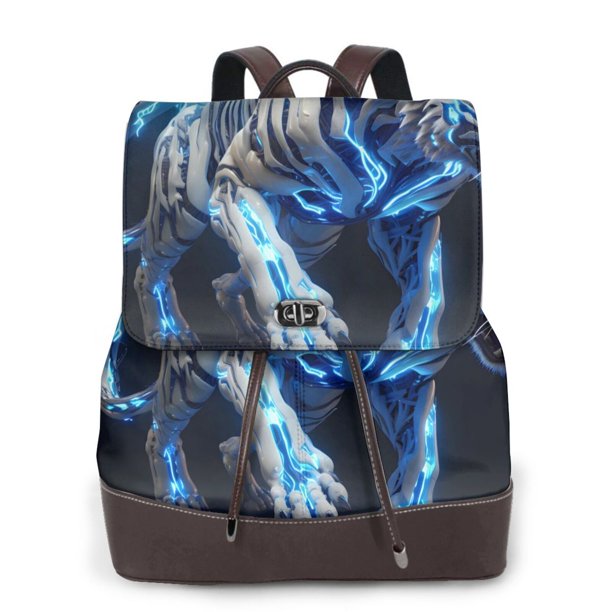 Fotbe Futuristic Blue Light White Tiger Mochila Bolso con Estampado para Mujer, Mochila Antirrobo de Nylon Impermeable, Bolsa Ligera de Hombro