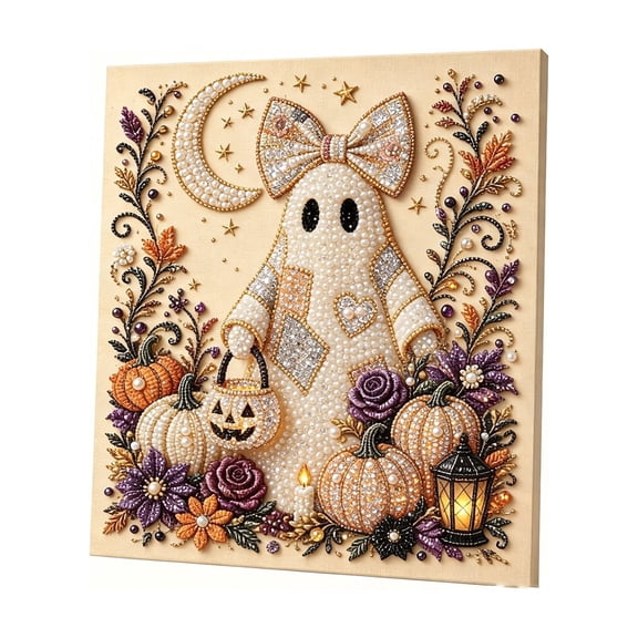 Halloween Diamond Art Kits, Spooky Cute Ghost Pearl Art Kits For Adults, Premium 3D Diamond Painting Crafts for Beginners, DIY Fall Home Wall Decor & Seasonal Party Gift
