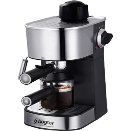 

- Espresso Coffee machine 3.5 bar 4 cups Espresso maker cappuccino machine with Steam Milk Frother and tempered glass mug. Cover stainless steel