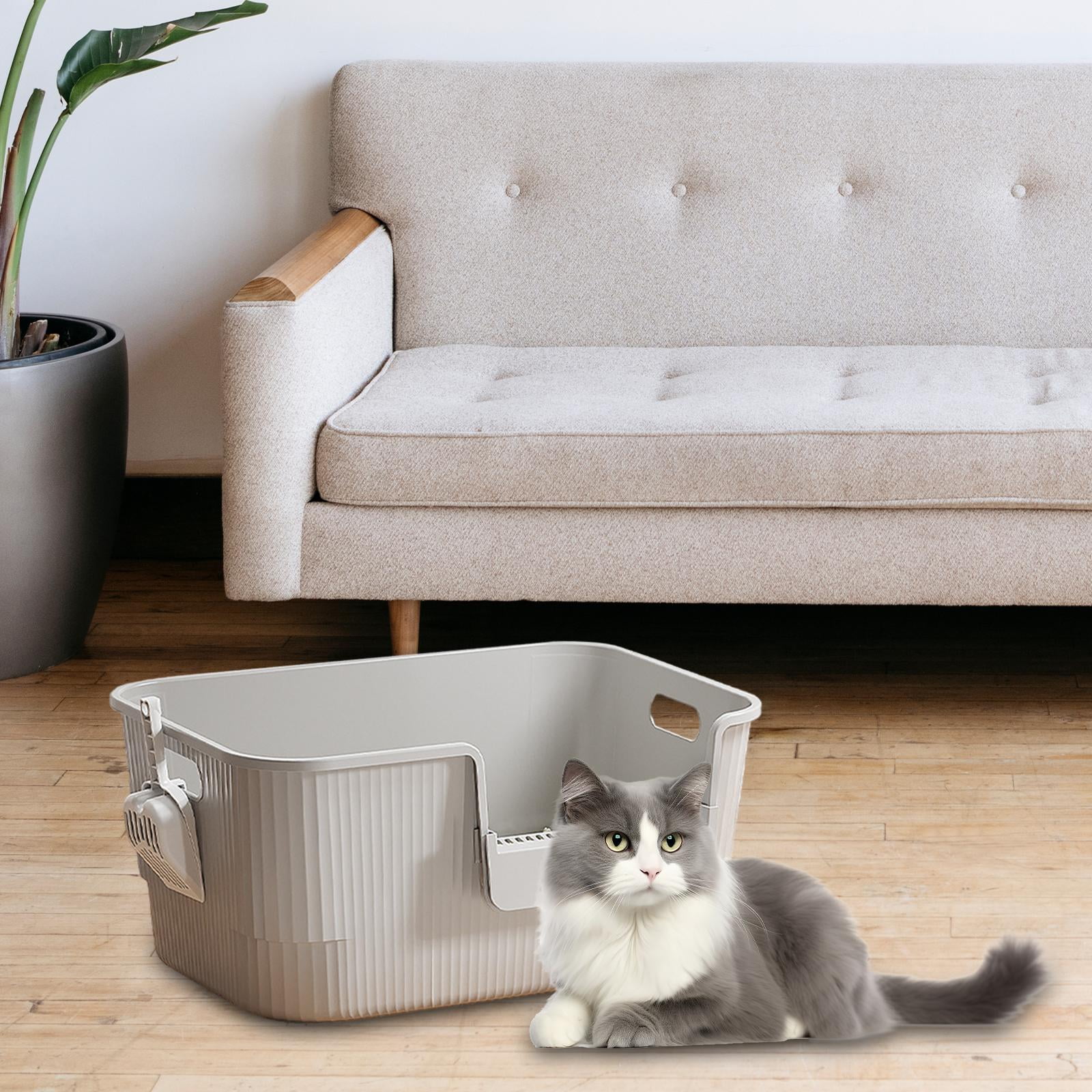 EHJRE Cat Litter Toilet Easy to Clean Portable Anti Splashing Low Entry Cat Toilet Sand Box for Small and Large Cats gray